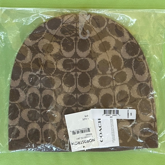 COACH SIGNATURE KNIT BEANIE:NWT KHAKI - Picture 10 of 10
